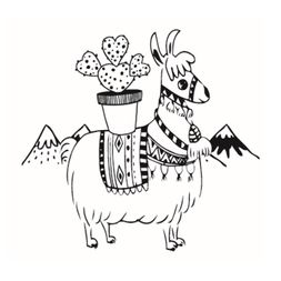 Dřevěné razítko Aladine, kulaté - Lama s kaktusem
